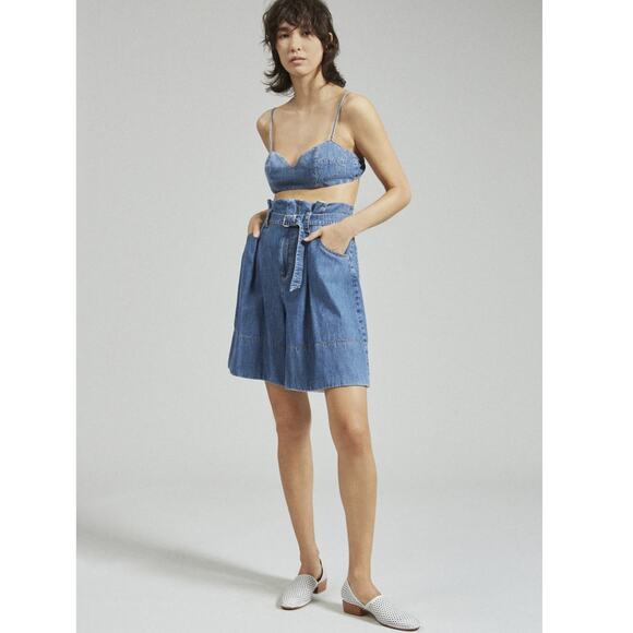 Rachel Comey Irolo Denim Shorts Wide Leg Knee Length Belted Jeans Sz 2 EUC $325 - Picture 3 of 16